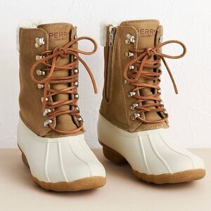 Sperry Womens Saltwater Tan Duck Boots Leather Winter Waterproof Size 8 Preloved